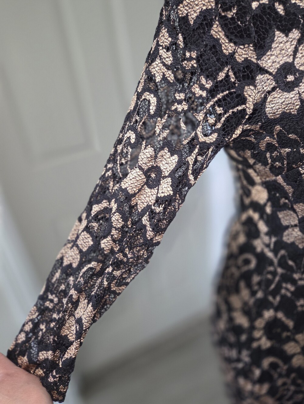 Black & Nude Floral Lace Open-Back Bodycon Dress - Picture 3 of 5